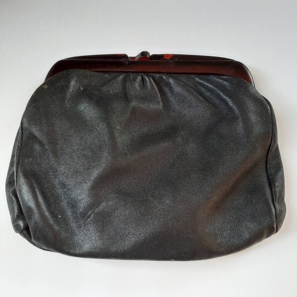 Vintage Italian black genuine leather clutch